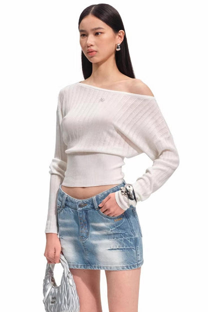Merinowolle One-Shoulder Strickoberteil