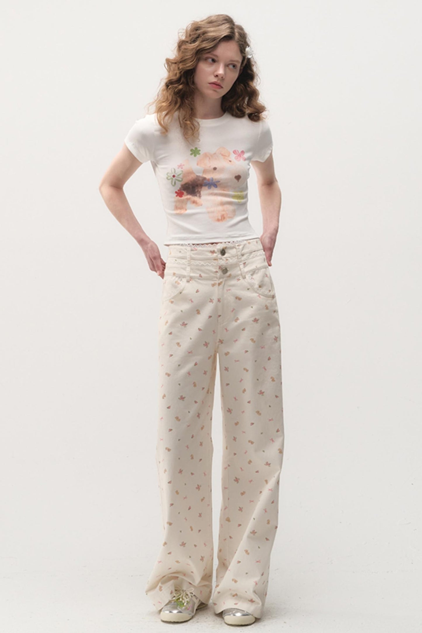 Spring Loose Bear Print Pants