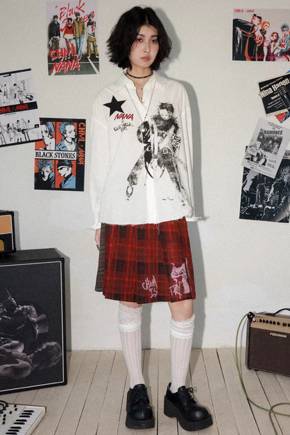 Retro Bluse mit ausgefranstem Saum