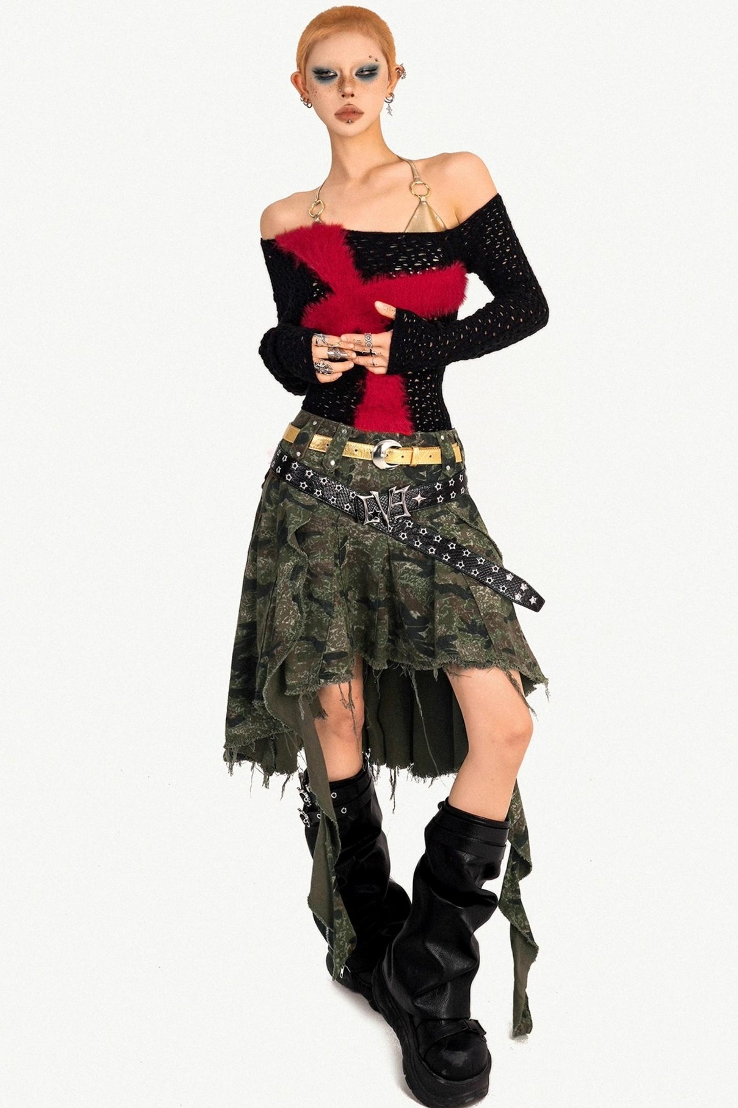 Milky Red Punk Knitted Sweater Top