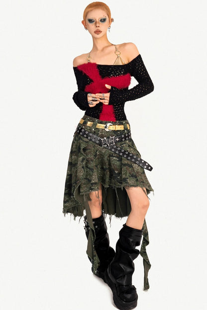 Milky Red Punk Knitted Sweater Top