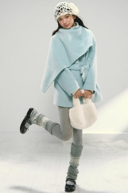 Shawl Cape Tie-Up Wool Coat