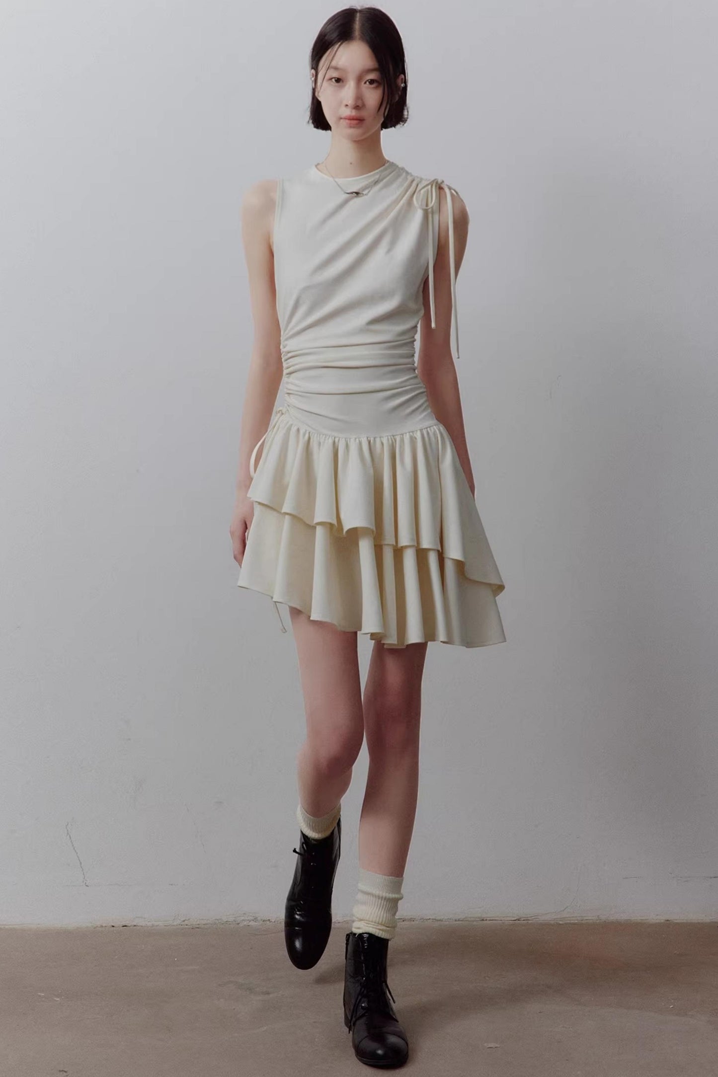 Cloud White Asymmetrical Knitted Dress