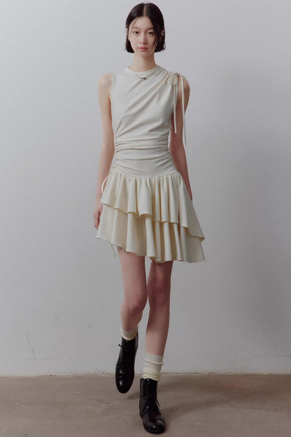 Cloud White Asymmetrical Knitted Dress