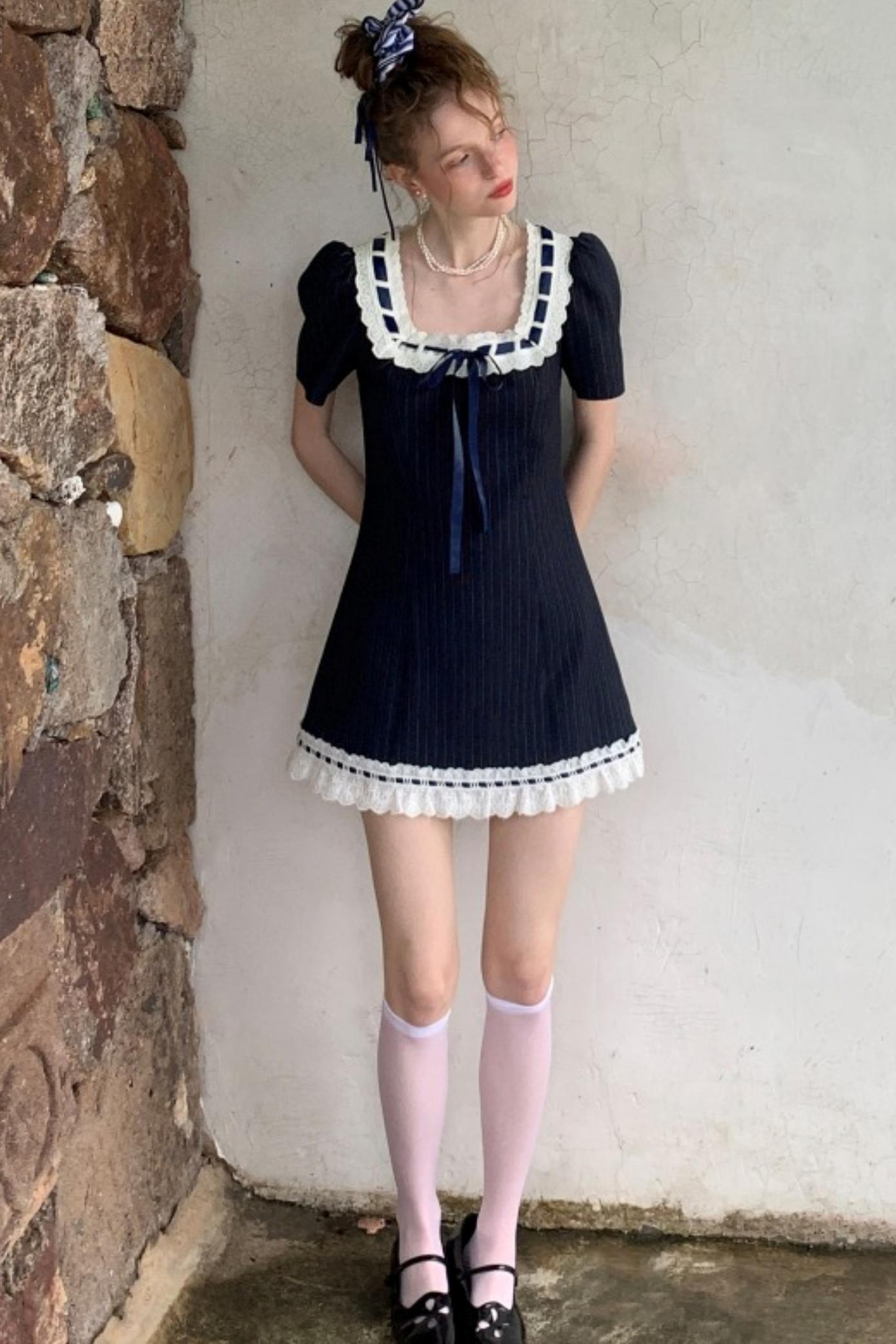 Striped Lace A-line Dress