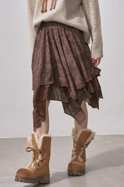 Lace Asymmetrical Layered Skirt