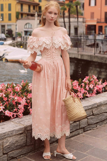 French Herringbone One-Shoulder Dress