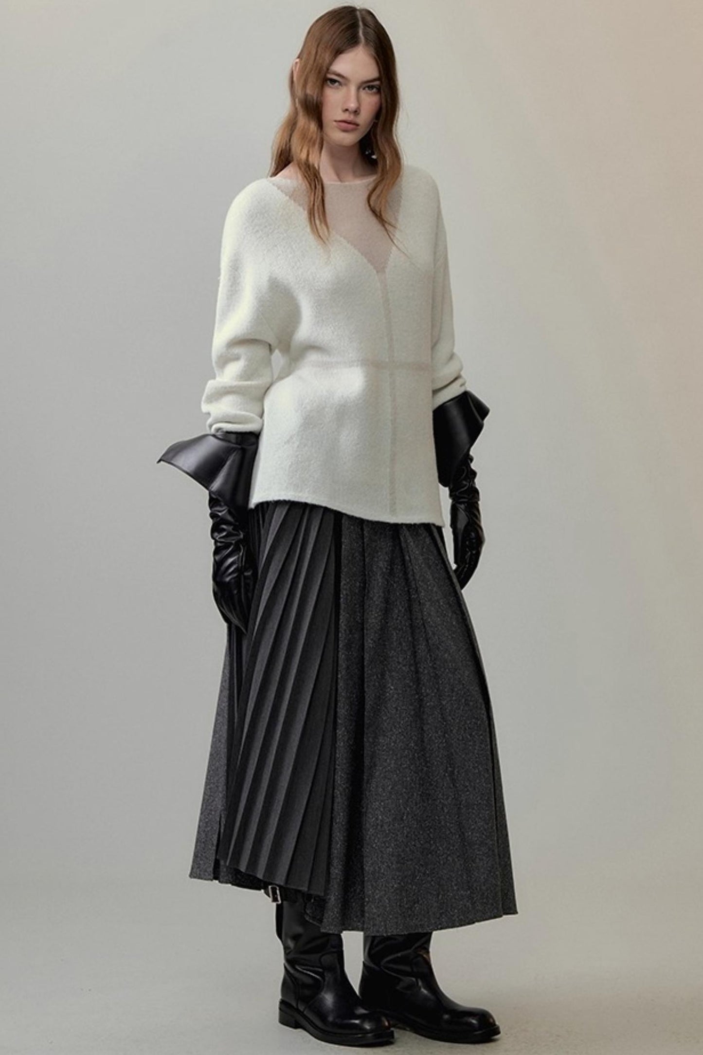 Translucent Knit V-Neck Top