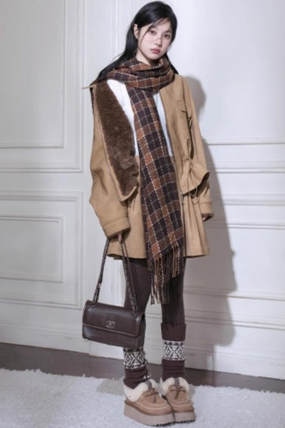 Hazelnut Bat Sleeve Furry Jacket Set-Up