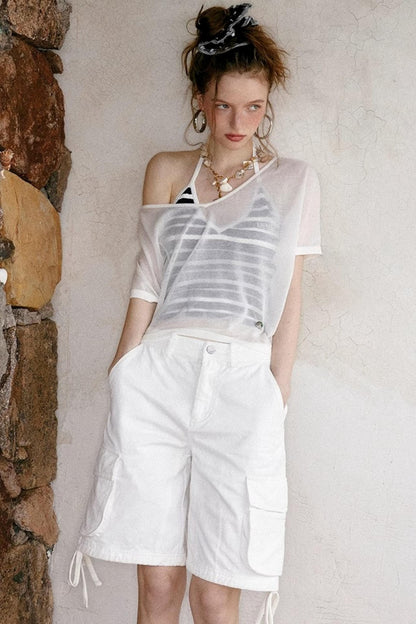 White Drawstring Utility Pants