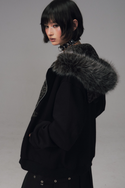 Cat-Ear Leopard Hooded Jacket