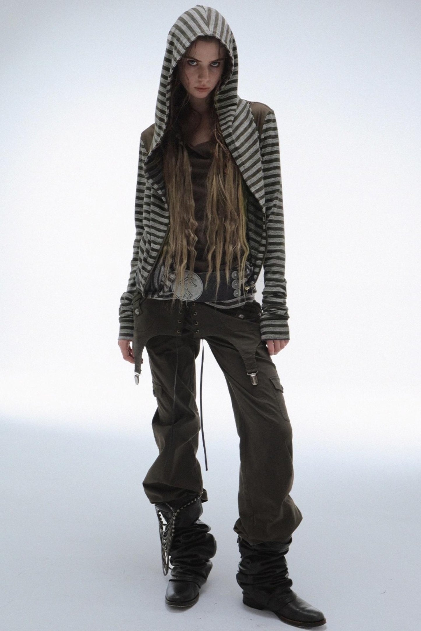 Long Sleeve Patchwork Zip Hooded Jacket