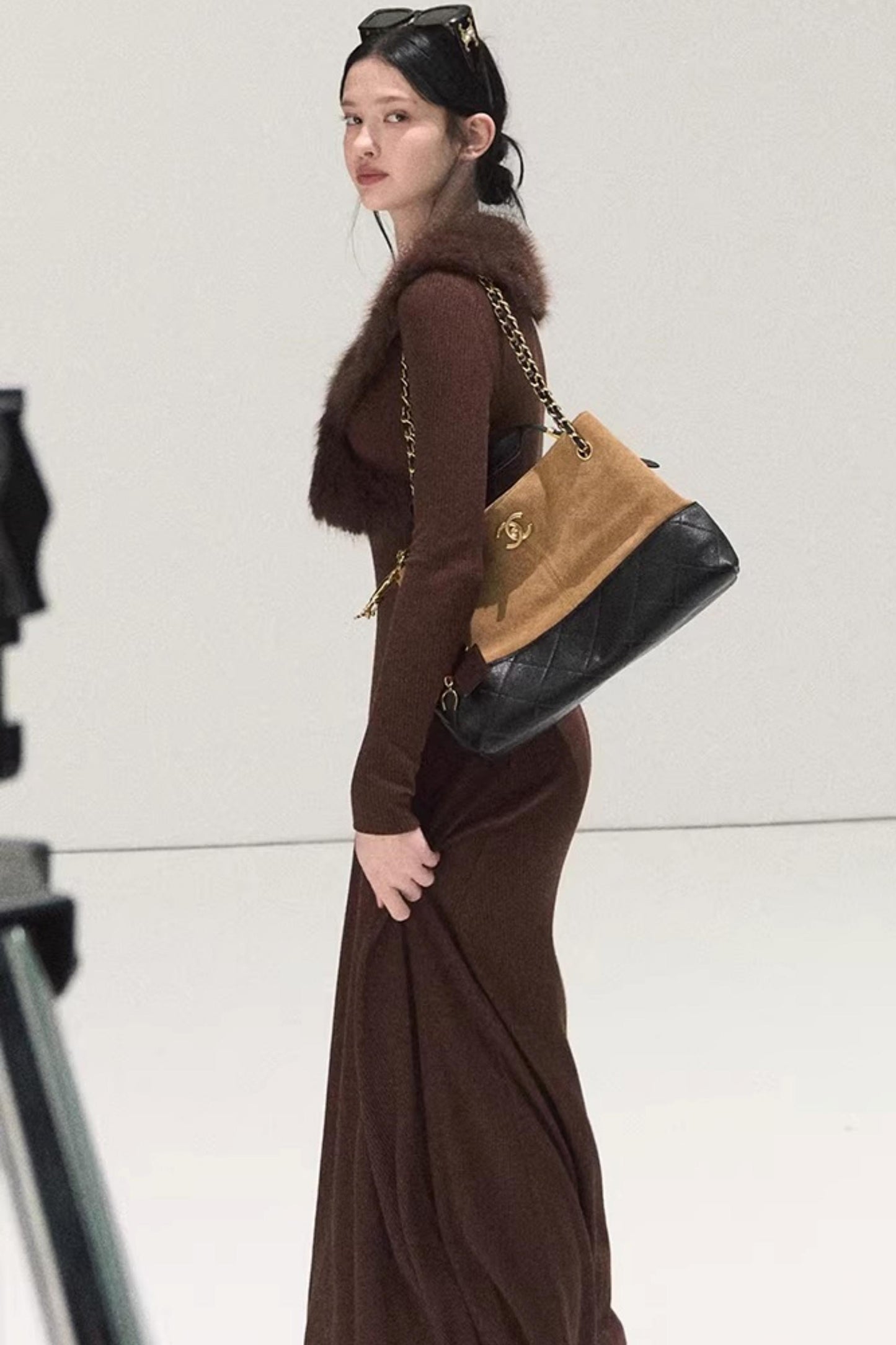 Gestreiftes Kleid mit Ballettkragen