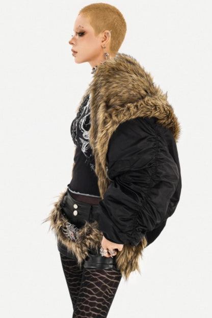 Gothic Fur Collar Cotton Parka Coat