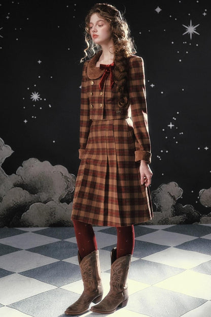 Plaid Woolen Jacket Suit Set-Up