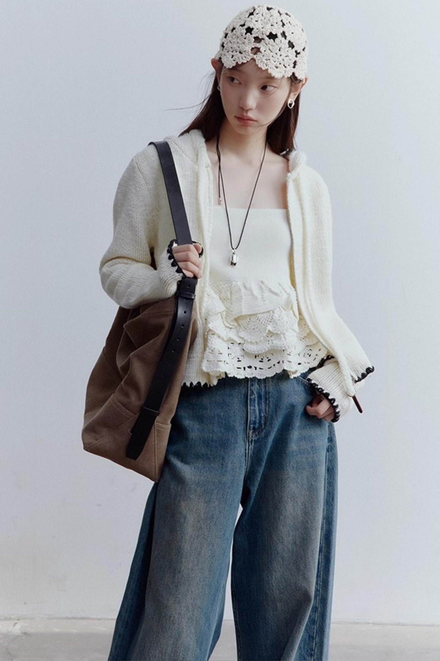 Cream Hooded Sweater Jacket