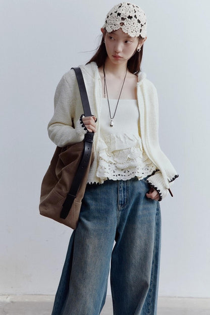 Cream Hooded Sweater Jacket