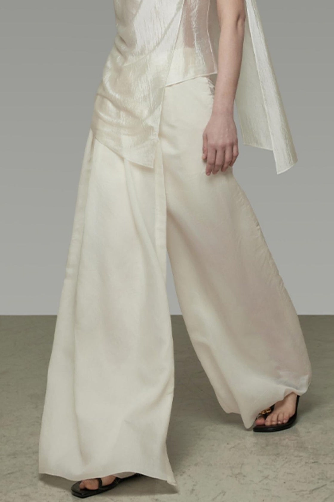 Draped Asymmetric Wide-Leg Trousers
