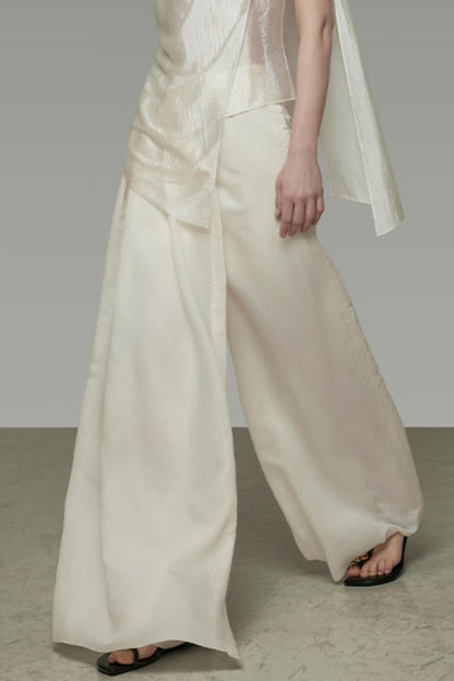 Draped Asymmetric Wide-Leg Trousers
