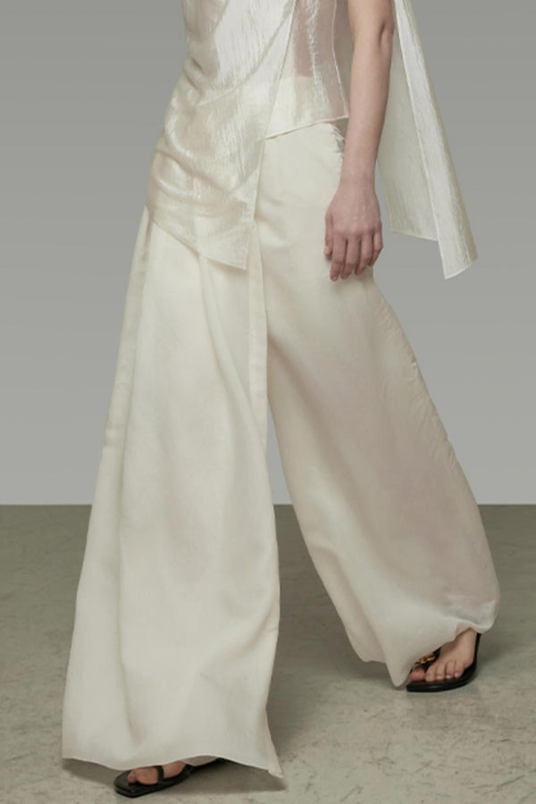 Draped Asymmetric Wide-Leg Trousers