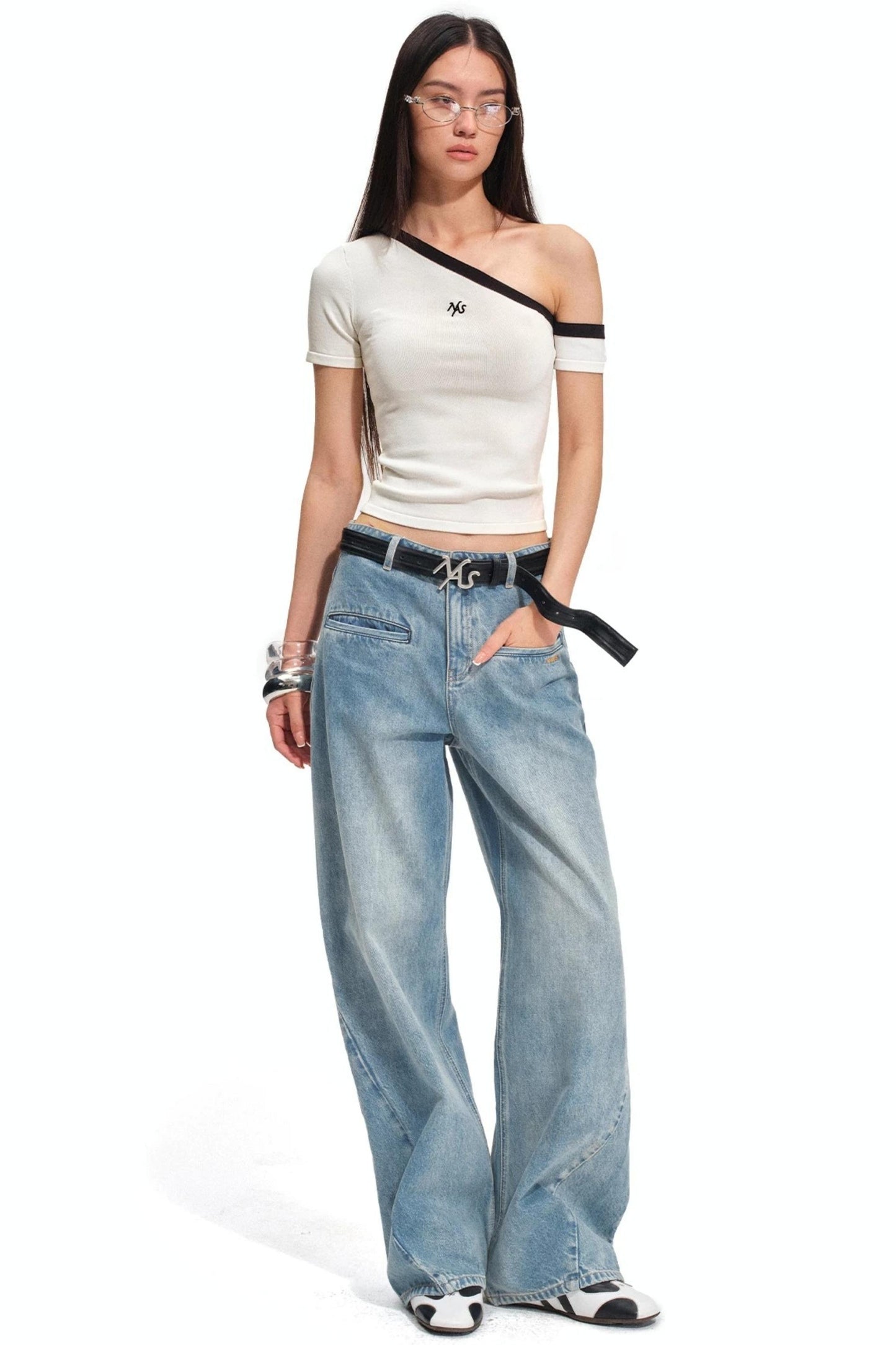 Asymmetrical Ice Linen Top