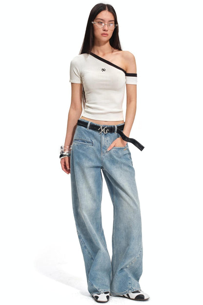 Asymmetrical Ice Linen Top