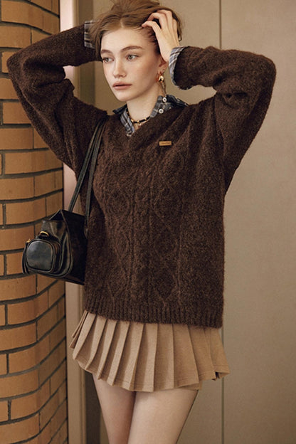 Brown Fake Two-Piece Plaid Shirt