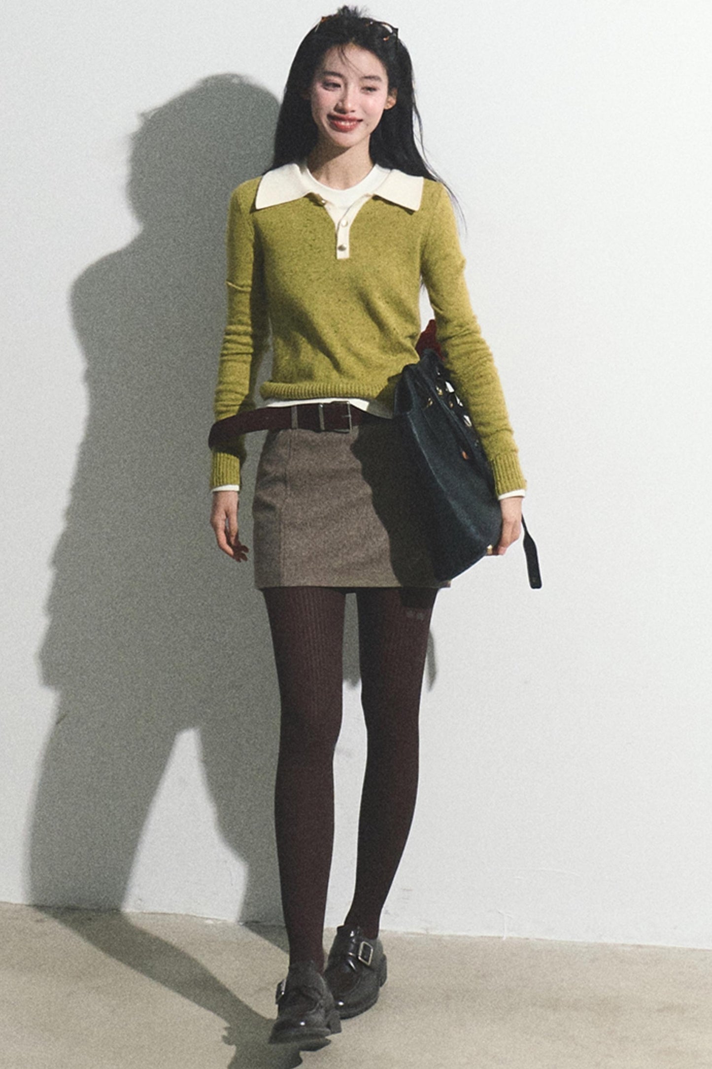 Green Polka Dot Wool Polo Sweater