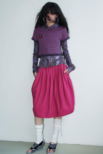 Vintage Striped Rolled Hem Short-Sleeve Top