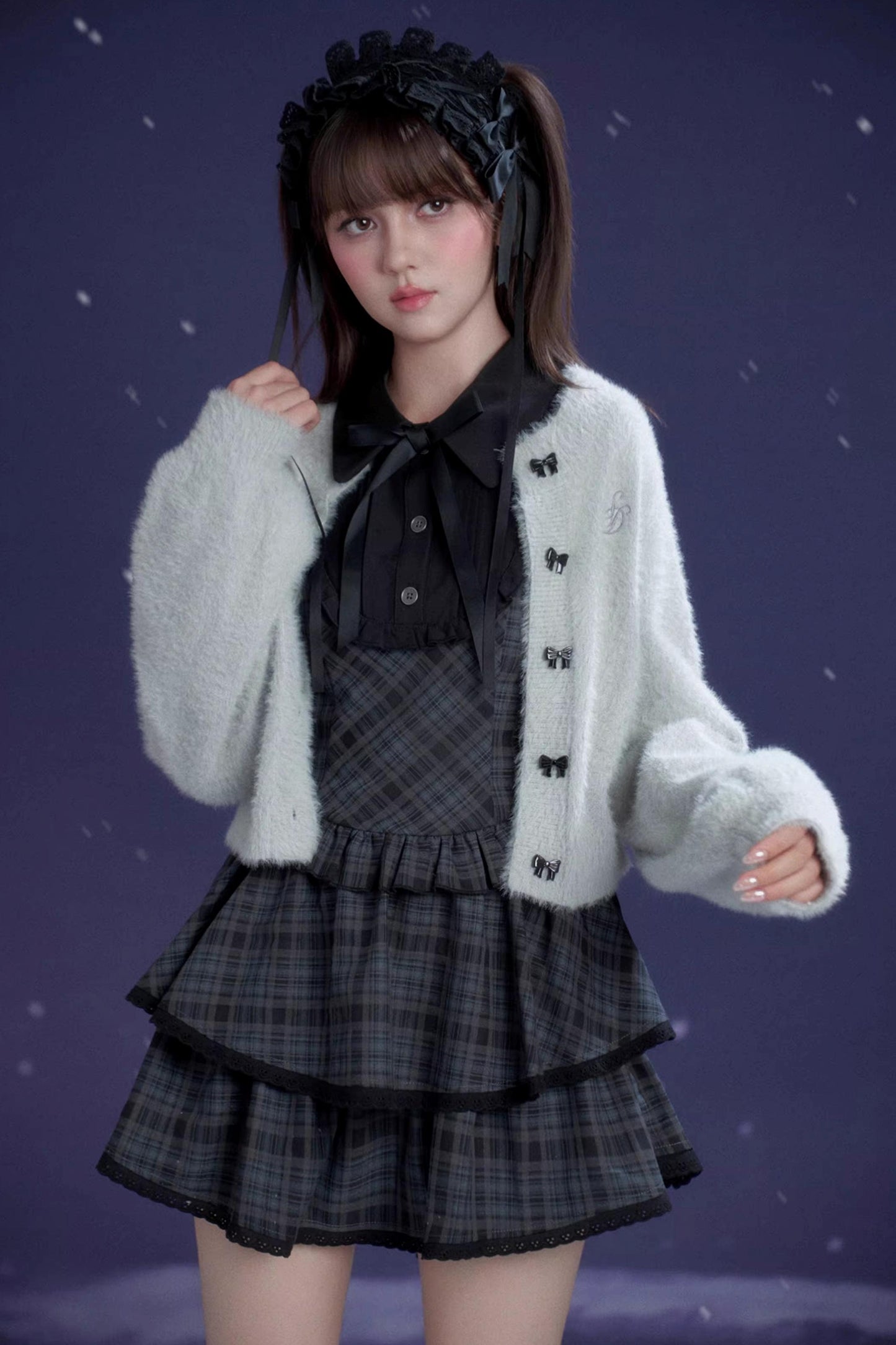 Kariertes Lolita-Winterkleid