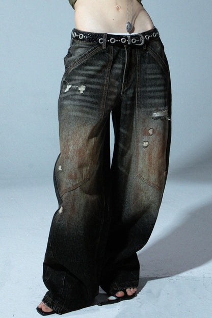 Relaxed Wide Leg Mud Dye Jeans Pants