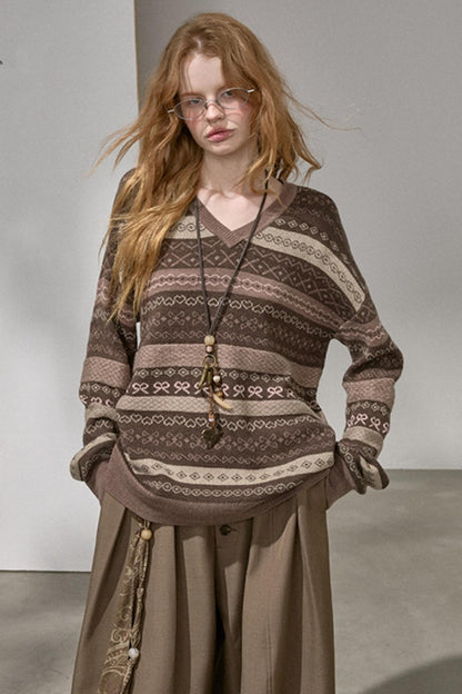 Fair Isle Jacquard V-Neck Top