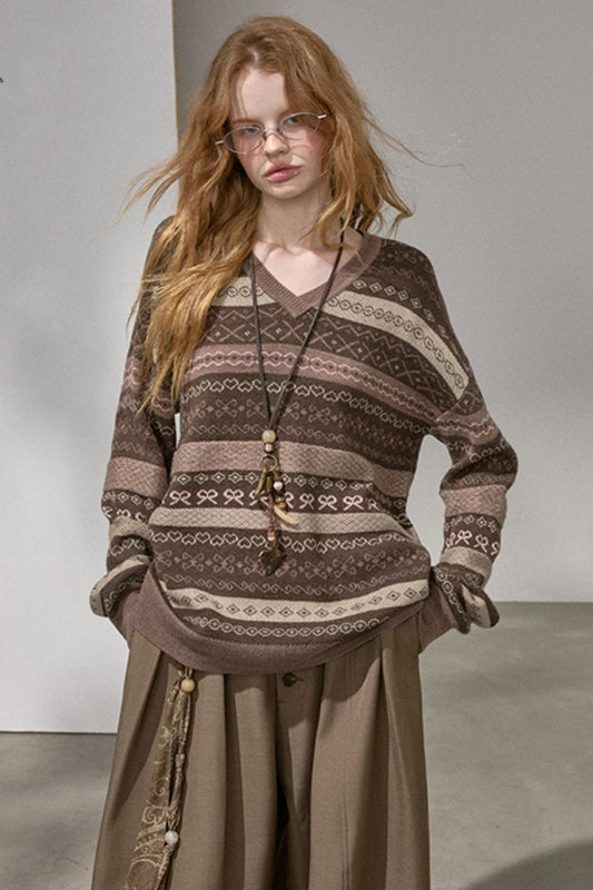 Fair Isle Jacquard V-Neck Top