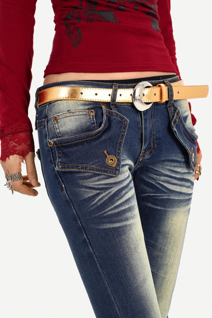 Retro Blue Flared Denim Pants