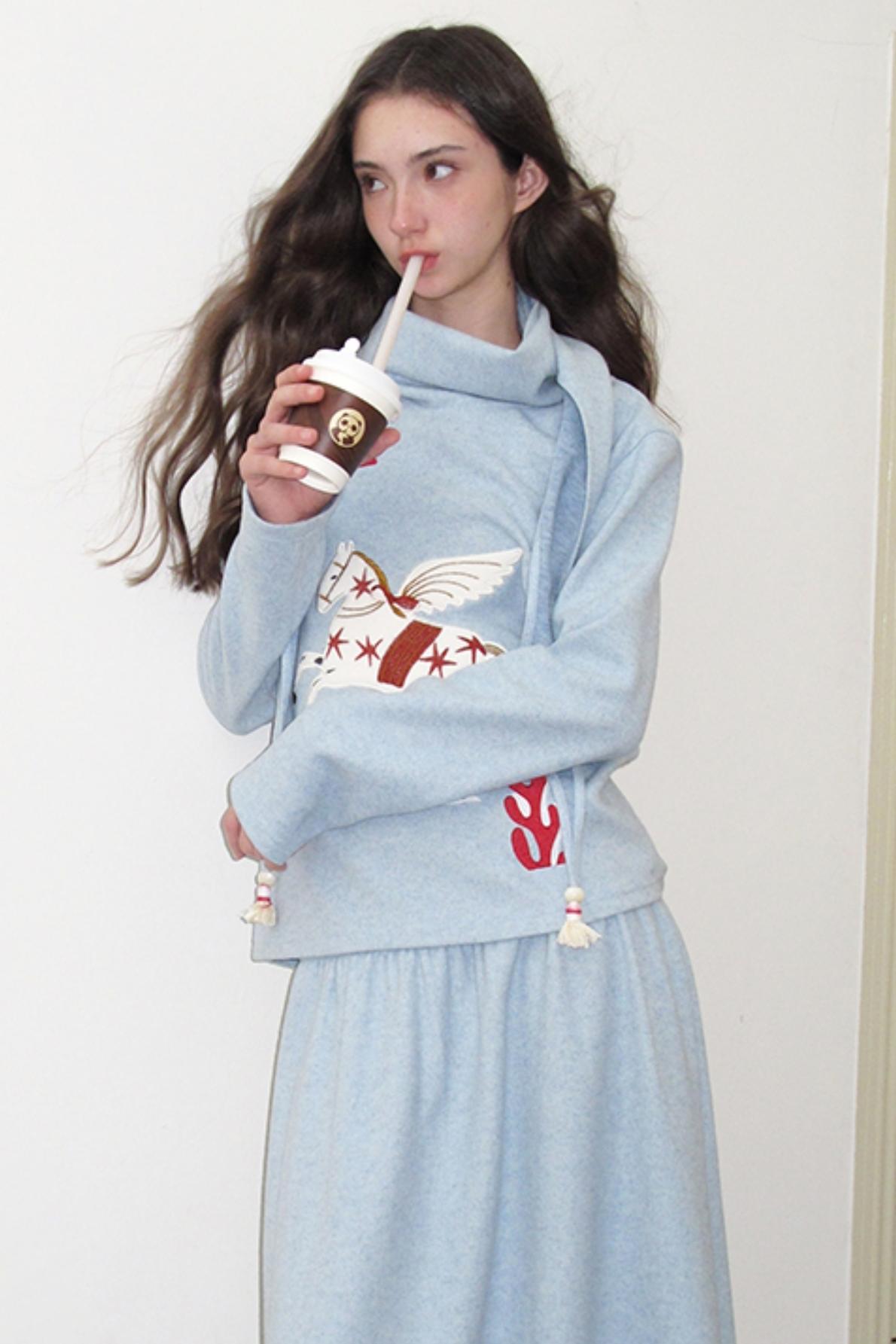 Three-Dimensional Pony Knit Top & Skirt Set