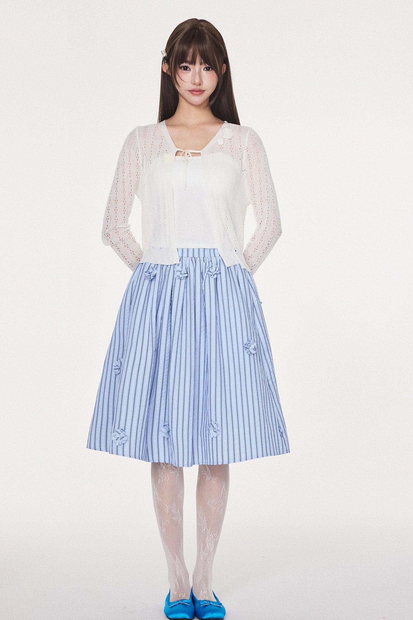 Blue Striped Flower Silhouette Skirt