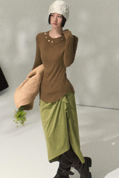 Oak Sculptural Pleated Midi Skirt