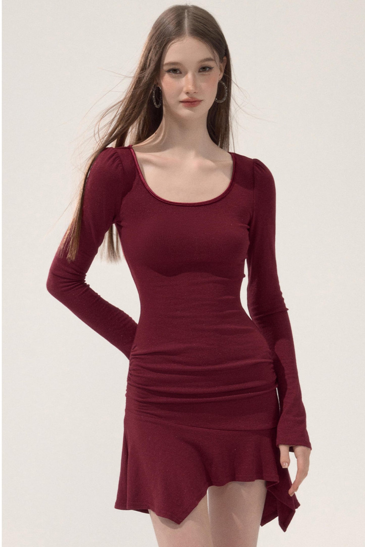 Ruffled Elastic Slim Dress