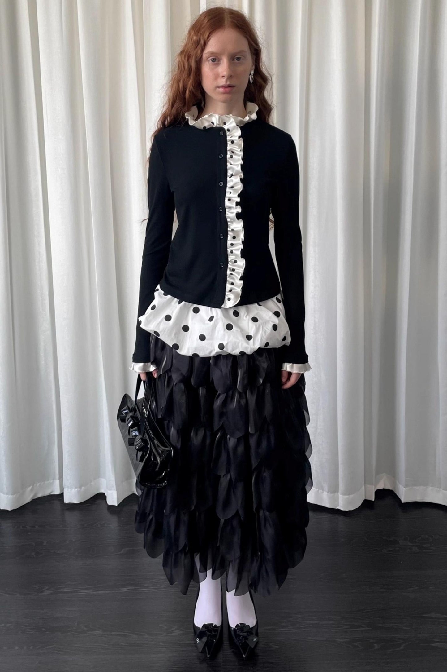 Polka Dot Lace Long Sleeve Cardigan