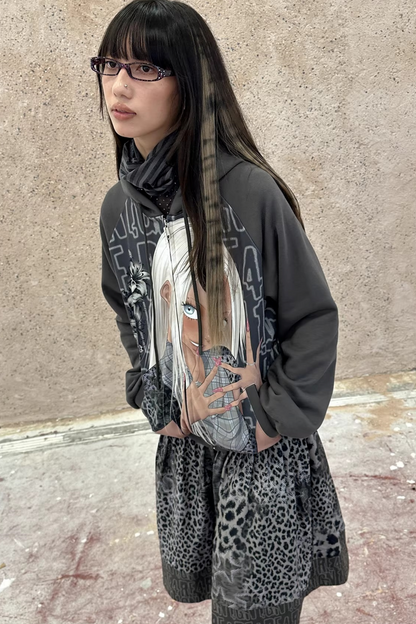 Leopard Graffiti Pleated Skirt