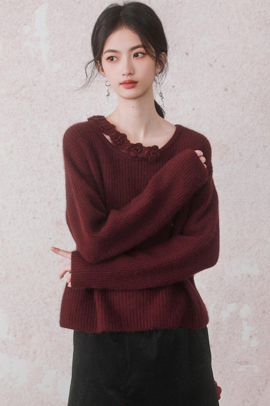 Elegant Red Knit Pullover