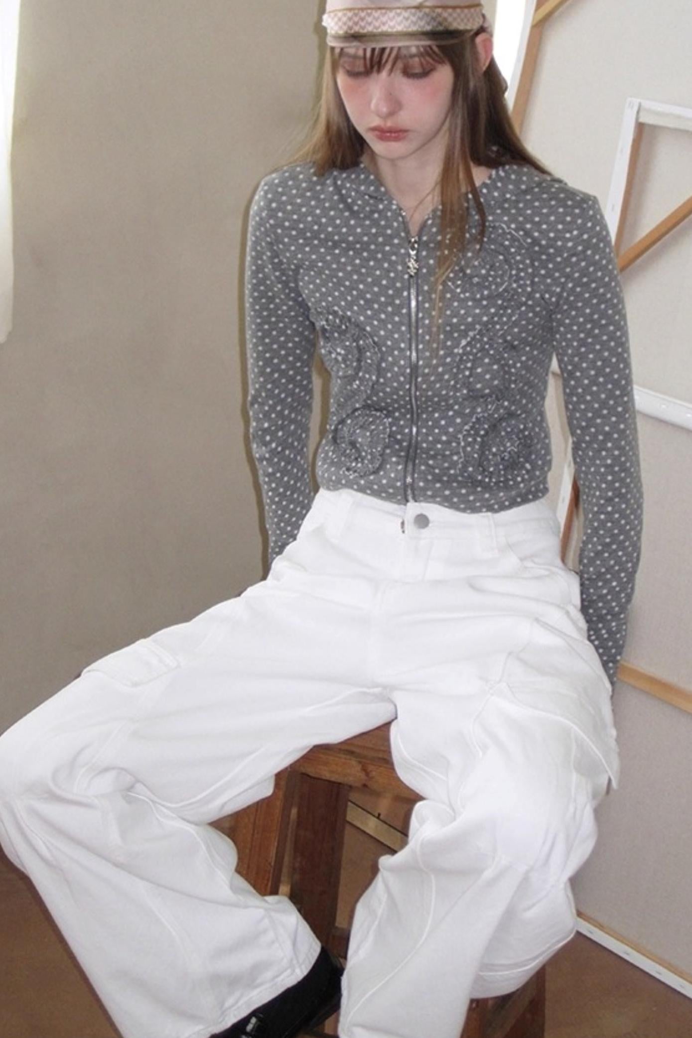 Reverbial Polka Dot Stripe Knitted Hoodie Top