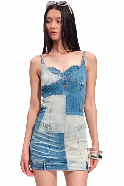 Colorblock-Denimkleid