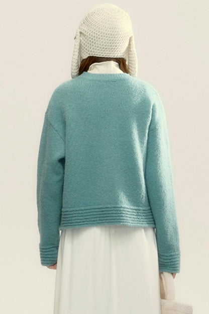 Textured Striped Mohair V-Neck Sweater