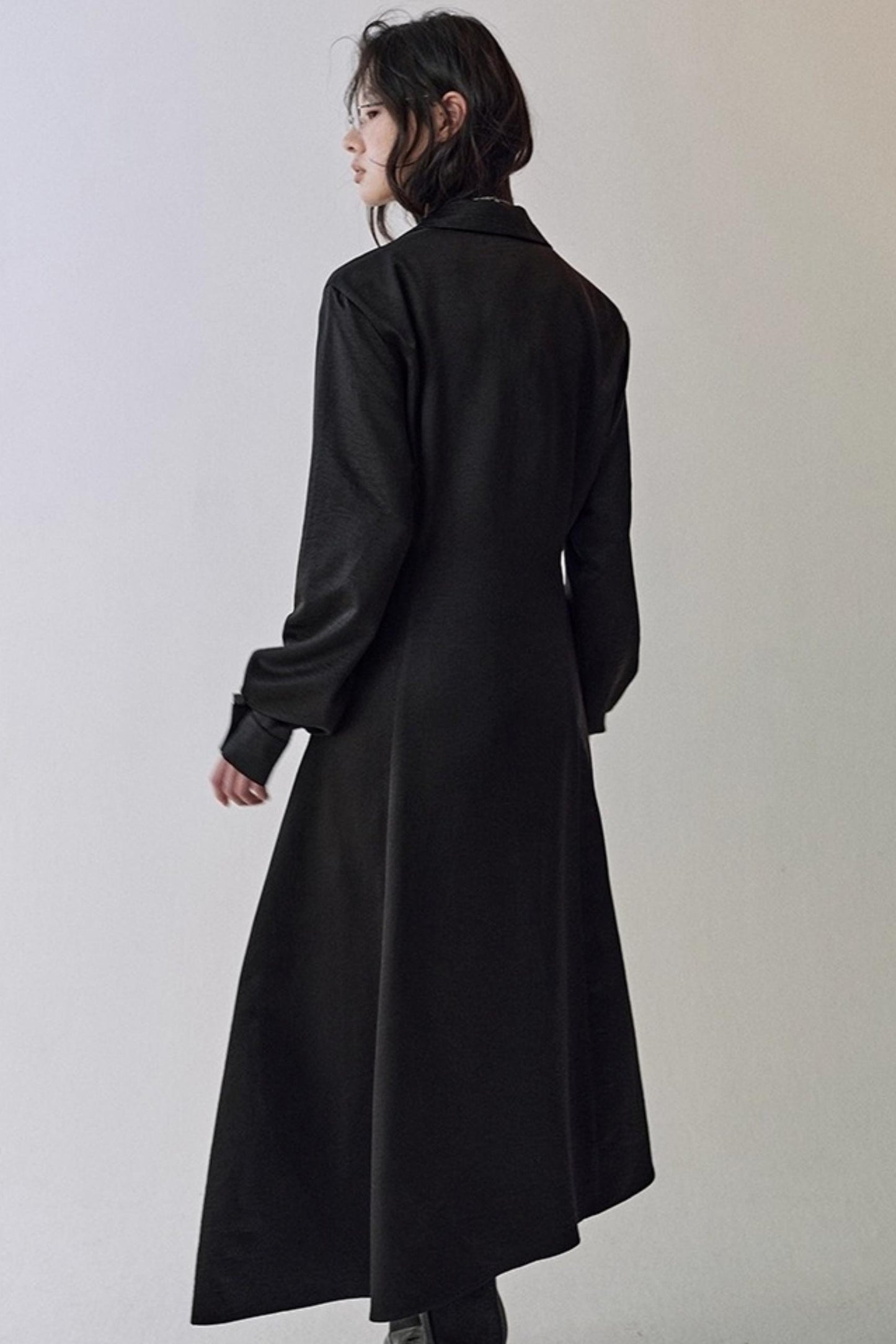 Pleated Swing Collar Waist Dress