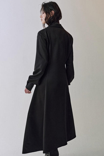 Pleated Swing Collar Waist Dress