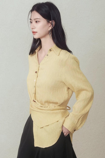 Pale Yellow Stone Button Shirt