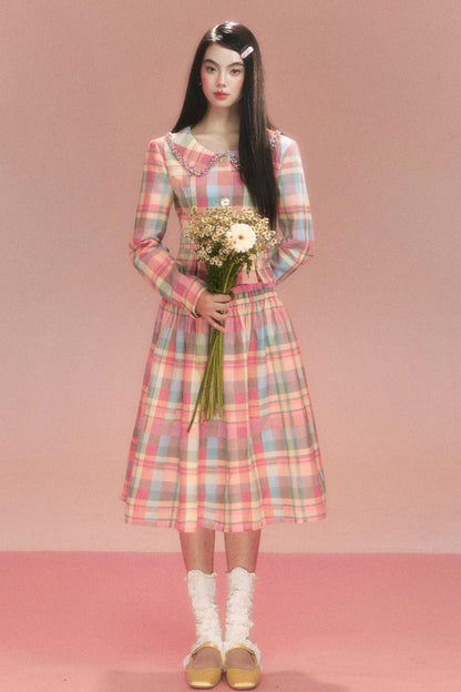 Sweet Vintage Check Jacket And Skirt Set-Up