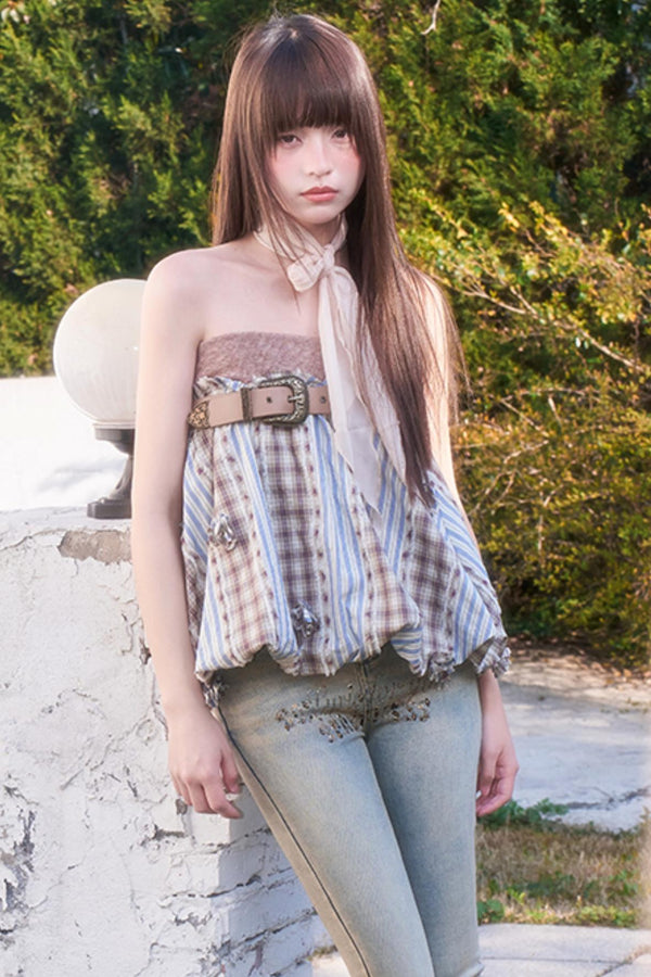 Plaid Floral Smock Top