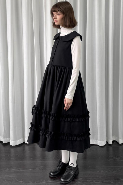 Black Woolen Layered Vest Dress